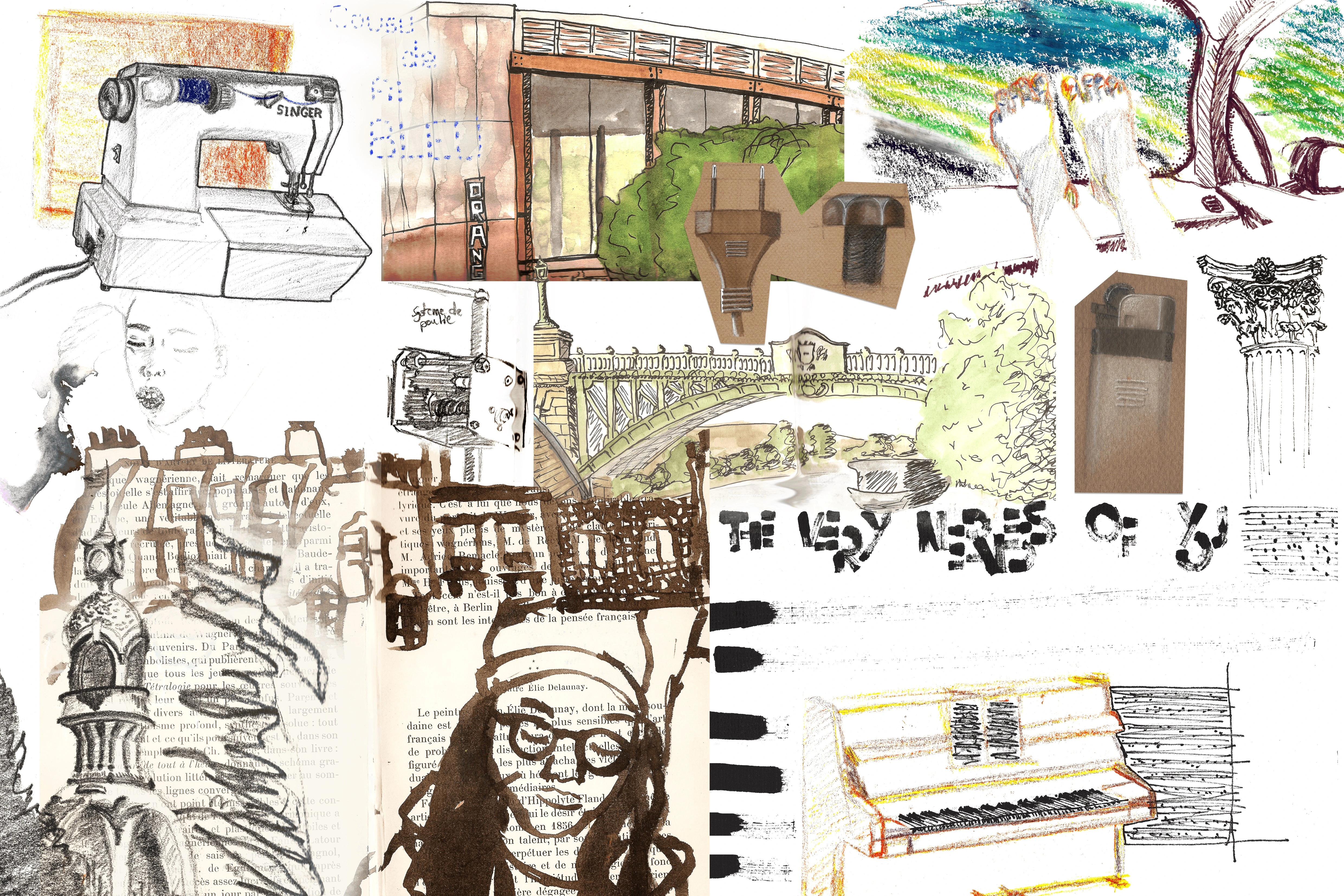 Sketches of daily life, capturing urban scenes and everyday objects.