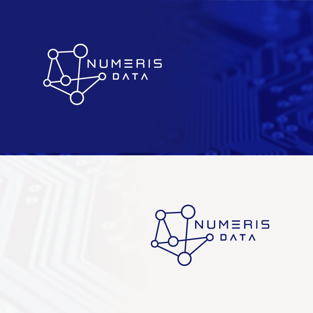 Logo de Numéris Data avec design épuré et moderne sur fond bleu.