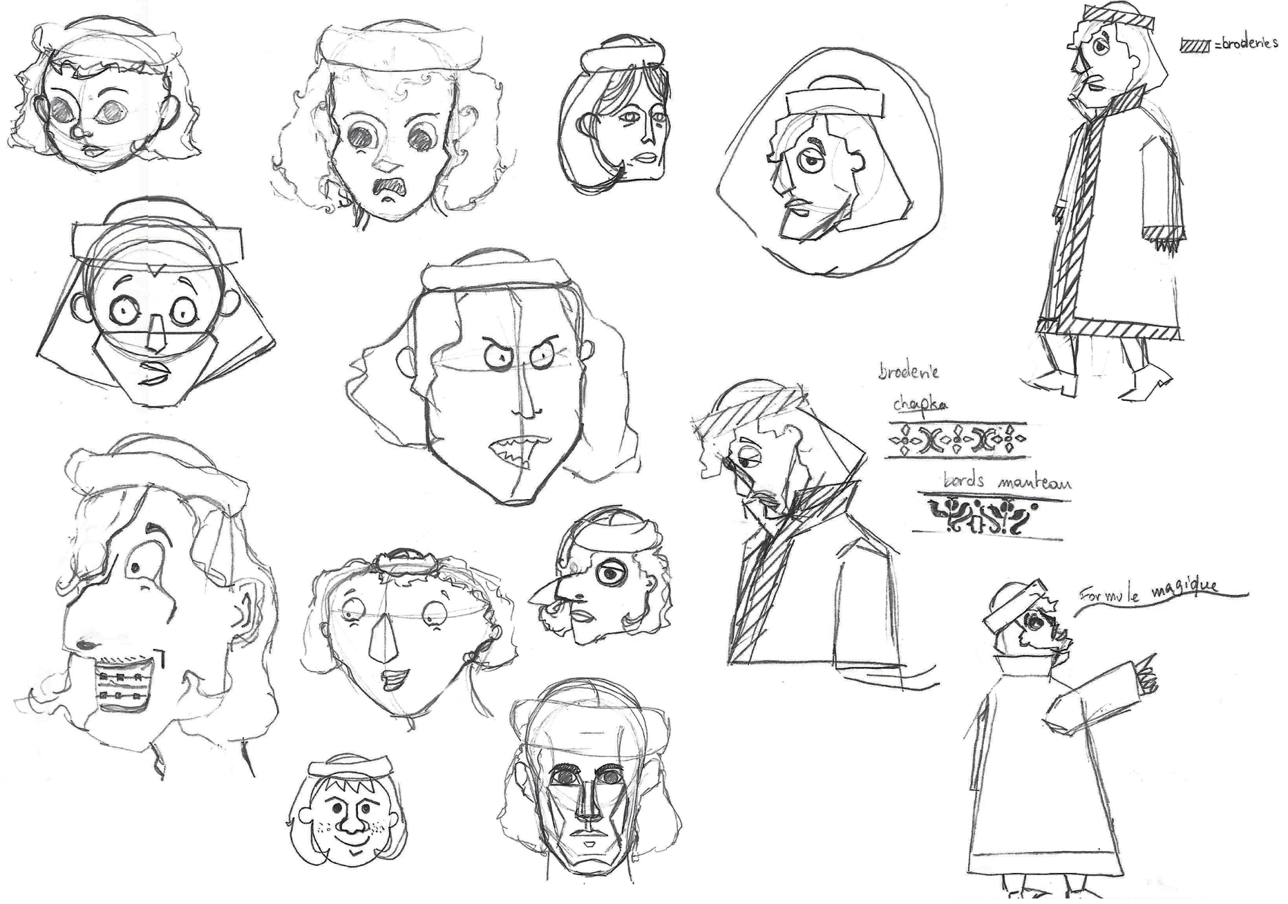 Character sketches from 'Tsarevna the Frog,' showing preliminary drawings of Ivan Tsarevitch and other characters.